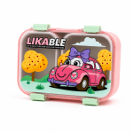 Lunch Box Bento "LIKABLE" Voiture Rose — 3 compartiments 600ml inox + Spork | Kelicap.com